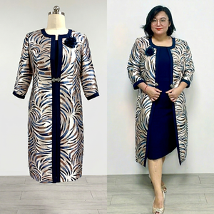 Ensemble tailleur-pantalon deux pièces moderne à motif floral, bleu marine, anti-plis, longueur genou, grande taille, pour femme, idéal pour l'église ou le bureau - Product Image 1