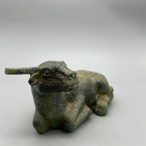 Scultura di Bestiame in Ottone Fuso, Oggetto d'Arte Antico da Collezione con Finitura Verde Ruggine, Modello 3D - Product Image 6