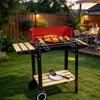 Barbecues coréens modernes miniatures réglables en porcelaine émaillée, grilles à charbon de bois portables d'extérieur, chariot à 2 roues, grille rectangulaire en acier