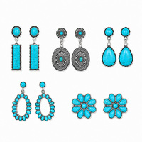 1 Pasang Anting Gantung Turquoise Gaya Bohemian Barat Anting Gantung Warna Perak Vintage untuk Wanita, 5 Model Dijual Terpisah
