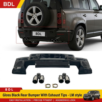 Pare-chocs arrière style LM noir brillant + embouts d'échappement pour Defender 90 110 130 2020+ |   Installation facile par visage à visser