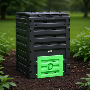 Contenedor de compost Outsunny de 120 galones con ventilación y puerta corredera para la creación de suelo en el jardín - Product Image 2