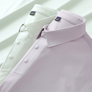 Plain Weave Sorona Snap Button Seamless Polo Shirt Men's High End Workwear Thin Polyester Fabric Advertising Logo - Product Image 3