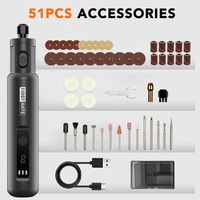 Kit de graveur rotatif sans fil à 6 vitesses, 51 pièces, avec longue durée de vie de la batterie, multifonctionnel, noir, 3,7 V CC