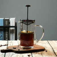 Presse à café française transparente en verre artisanal à double paroi de 350 ml avec couvercle, ensemble portable pour la maison