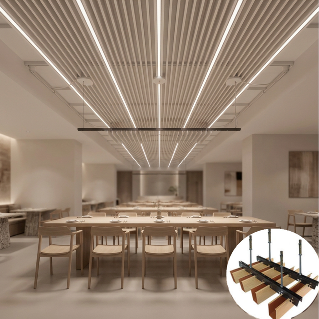 Suspended Aluminum U-Shape Strip Ceiling Grid Linear System CE Certified Modern Design for Interior Decoration