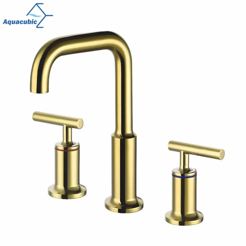 Aquacubic 8 Inch Faucet cUPC Brass Widespread Mixer Lavatory Faucet Surface Gold Wash Basin Faucet