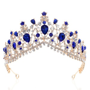 Tiara promocional corona caliente azul verde colorido púrpura nupcial grandes coronas para Queens boda dorada diamante Tiara - Product Image 2