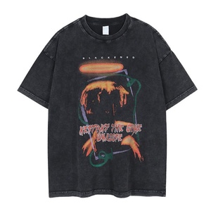 Nouveau T-shirt imprimé à manches courtes tendance chinoise, effet délavé vieilli, style BF vintage, coupe droite, col classique, 100 % coton, pour homme - Product Image 4