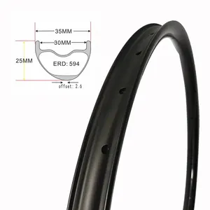 29ER MTB碳纤维自行车轮辋无内胎超轻不对称圆35毫米宽度25毫米轮廓自行车车轮定制
