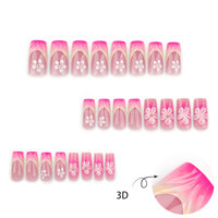 Ongles à Pression Faux en Gros pour Manucure Française Fleur 3D Tendance Tiktok, Ongles Artificiels 24 Lots