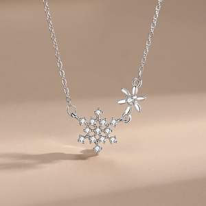 Collier flocon de neige en argent sterling S925 personnalisable, version cuivre, élégant et romantique, avec zirconiums cubiques, cadeau pour femme - Product Image 6