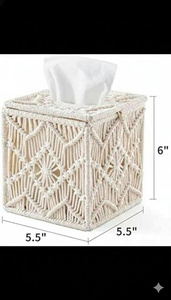Funda de macramé boho para caja de pañuelos, soporte decorativo cuadrado para pañuelos, cuerda de algodón con cuentas, decoración para el hogar, para la sala de estar - Product Image 2