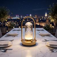 Wiederaufladbares Gastronomie-Signalsystem mit Rotem Licht, Kristall-Messinggriff, Kabellose Restaurant-Service-Tischlampe mit LED-Beleuchtung