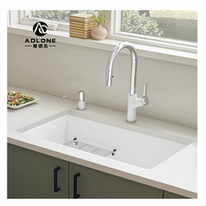 หินแกรนิตสีขาวแบบทันสมัยถ้วยเดียวสำหรับห้องครัวห้องน้ำอ่างล้างจานเคาน์เตอร์ควอตซ์ล้างพร้อมอุปกรณ์ระบายน้ำ - Product Image 2