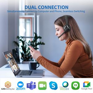 Casque de bureau sans fil AWATRUE EH11 5.0 + 2.4G avec microphone à réduction de bruit AI ENC, casque pour centre d'appels - Product Image 4