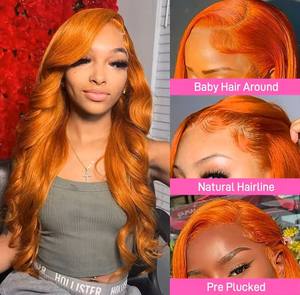 Pelucas de cabello humano frontal de encaje completo para mujer de <span class=keywords><strong>Vietnam</strong></span>, cuerpo largo naranja ondulado, rizo Jerry y encaje transparente de onda profunda - Product Image 5