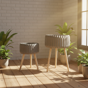 Pot de fleurs moderne, durable et écologique avec pieds en <span class=keywords><strong>bois</strong></span>, 5L, en fibre de verre et argile, pour intérieur/extérieur, suspendu ou sur pied - Product Image 3