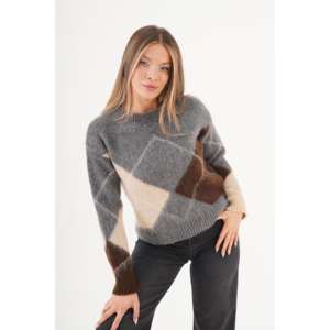 Suéter de punto Mega Antracita con patrón Baklava, prenda larga, venta al por mayor, técnicas de lavado - Product Image 2