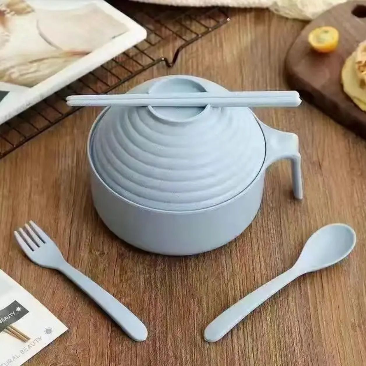 Мгновенная миска для лапши с вертикальным рисунком, домашний набор, биоразлагаемая Пшеничная солома, пластиковая посуда
