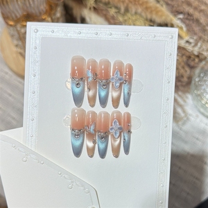 เล็บปลอมอะคริลิคสีฟ้าหรูหรา คุณภาพสูง ทำมือ ขายส่ง - Product Image 3