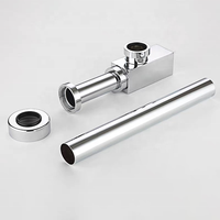 Accessoires de salle de bain : Siphon de lavabo carré en laiton, G1 1/4, type bouteille, chromé, pour évacuations contemporaines en salle de bain
