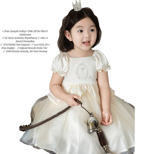 Vestidos de Niña para Fiesta de Boda, Estilo Princesa Floral, Satén Bordado, Línea A, Hasta la Rodilla, Ropa Infantil - Product Image 1