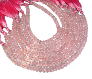 Natural Pink Rose Quartz Rondelle Faceted Top Grade Loose Gemstones 8 Strand 100-120 Cts 0.45-0.50mm Drill Hole Jewellery Making - Product Image 1