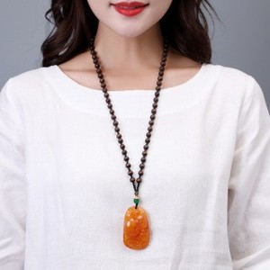 Trendy Resin Pendant Sweater <b>Chain</b> Vintage Amber Stones Natural Drop Carved Ethnic Style Buckle Necklaces for Luxury Gift - Product Image 2