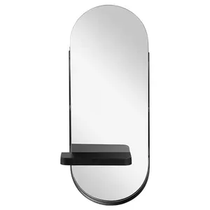 Miroirs muraux modernes à grand cadre en métal noir Décoration intérieure Miroir suspendu à cadre en métal avec étagère fonctionnelle.