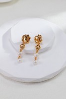 Boucles d'oreilles pendantes longues en argent sterling 924 plaqué or, style cascade métallique liquide sculpturale, perles organiques rétro françaises