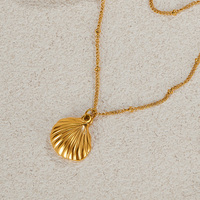 Collier tendance en acier inoxydable avec pendentif coquillage, chaîne longue vintage élégante pour pull, accessoires de mode