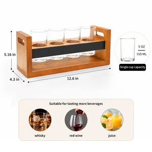 Ensemble de dégustation de bières de luxe en bois de pin avec 4 verres en cristal, plateau épaissi avec bande tableau noir pour bar, restaurant, fête - Product Image 4