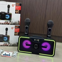 SDRD215 Microphones sans fil portables doubles, machine de karaoké avec lumière LED colorée et haut-parleur KTV pour téléphone, pour fêtes à domicile