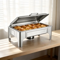 Chauffe-plat de buffet en acier inoxydable avec couvercle rabattable visible, fermeture hydraulique, chauffage à l'alcool/électrique pour hôtels et banquets de mariage