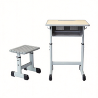 Ensemble de bureau et chaise scolaire en métal robuste et moderne avec tiroir verrouillable, patère à vêtements, pour usage hospitalier, certifié ISO, mobilier étudiant