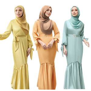 SIPO Abaya ชุดเดรสกระโปรงบานยาวของผู้หญิง,ชุดเดรสกระโปรงผ้าไหมทรงนางเงือกสไตล์ยาวสีล้วนอาบายาแบบเรียบง่ายสำหรับผู้หญิง - Product Image 1