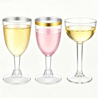 Flûtes à champagne jetables en plastique à bord doré, élégantes coupes à vin sur pied pour la décoration de fêtes et les rassemblements quotidiens
