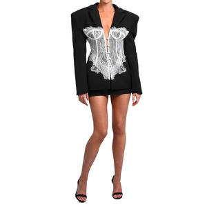 Nuovo abito <span class=keywords><strong>in</strong></span> <span class=keywords><strong>pizzo</strong></span> da donna di alta qualità Slim Fit dimagrante aderente con spalle imbottite da donna abito piccolo - Product Image 5
