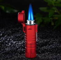 Vente en gros de briquet torche de style militaire, rechargeable, gaz butane, flamme bleue droite, imperméable, camping en plein air, jet, logo personnalisé