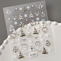 Stiker Kuku Natal 3D Motif Emas Timbul, Pita Merah Pasir, Bunga Warna-warni, Hati Cinta, Stiker Seni Kuku DIY