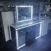 Stock sur nous! Docarelife-Table de courtoisie éclairée en forme de diamant écrasé miroir avec tabouret, coiffeuse de chambre à coucher