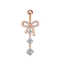 Edelstahl-Bauchnabelringe mit Schleife und Zirkonia, Körperschmuck für Damen, bauchnabelhängend, Party- und Hochzeitsgeschenk, titanbeschichtet