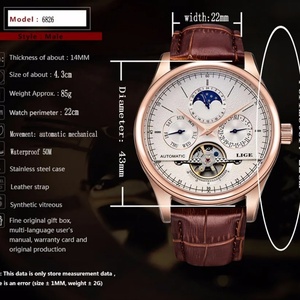 Reloj LIGE 6826 Clásico para Hombre, Reloj Mecánico Automático Retro, Reloj Tourbillon, Correa de Cuero Genuino, Resistente al Agua - Product Image 2