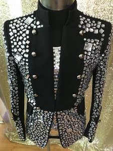 Più il Formato Costomized <span class=keywords><strong>uomo</strong></span> Nero Giacca Di Cristallo Ds Dj Maschio Cantante Ballerino Prestazioni Costume Giacca di Strass Vestito - Product Image 2