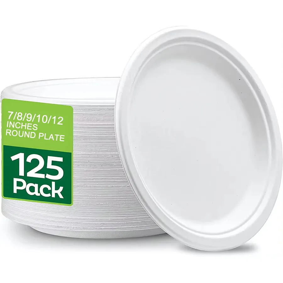 100% Compostable Round Heavy Duty Plates Eco-Friendly Disposable Paper Plates For Party