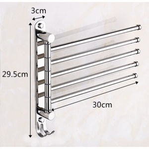 Porte-serviettes mural réglable en acier inoxydable 304 porte-serviettes pour salle de bain porte-serviettes de cuisine avec crochets - Product Image 5