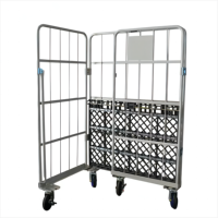Cage de stockage industrielle, cage à roulettes, conteneur en treillis métallique robuste pliable à 4 roues, OEM 400 kg
