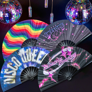 Ventilateur Neon Rave double face personnalisé avec support Artisanat en bambou pour fanatiques - Product Image 3