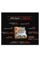   Processeur de jeu Ryzen 7 7800X3D R7 8 cœurs 16 threads, 104 Mo de cache de jeu, CPU Tray haute performance, vente en gros